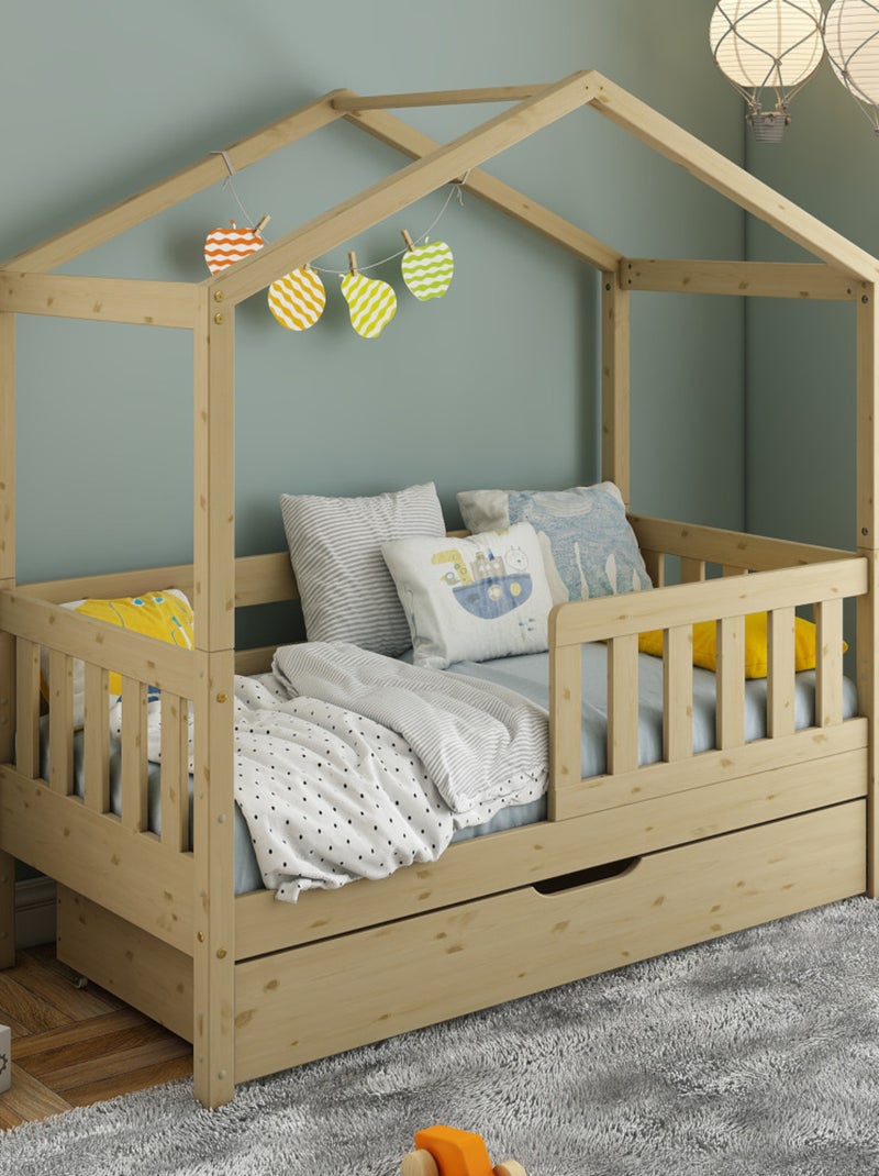 Petit lit cabane évolutif avec tiroirs pin massif CHARLIE Bois naturel - Kiabi