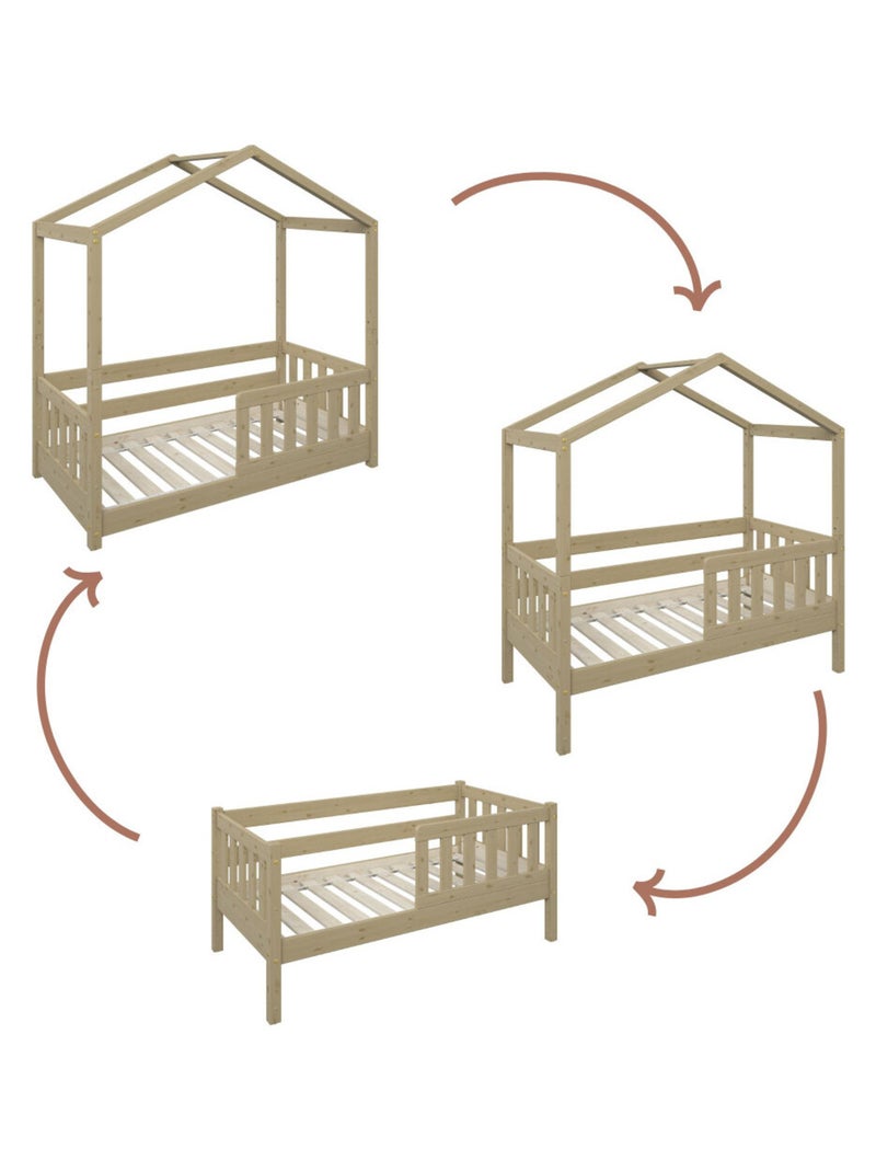 Petit lit cabane évolutif avec tiroirs pin massif CHARLIE Bois naturel - Kiabi