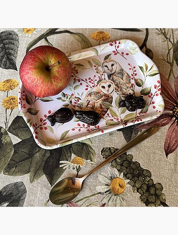 Petit plateau rectangulaire Couple de Chouettes Effraies