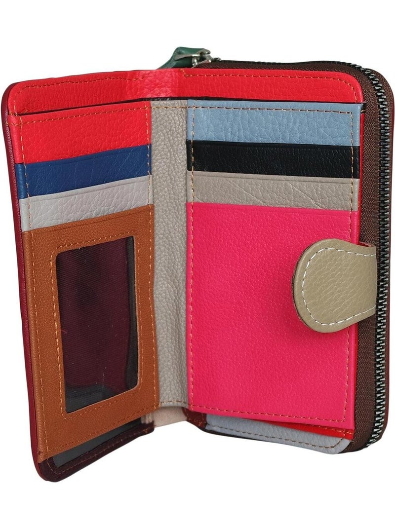 Petit portefeuille cuir patchwork Compagnon femme Multicolore - Kiabi