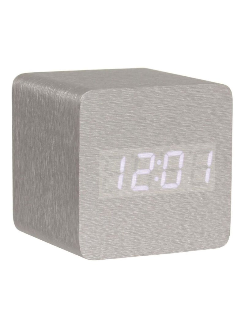 Petit réveil cube led en bois lasuré N/A - Kiabi