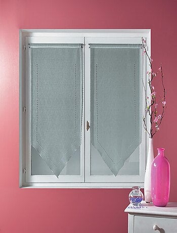 Petit Rideau en Pointe Etamine Brodée Ajourée Gris