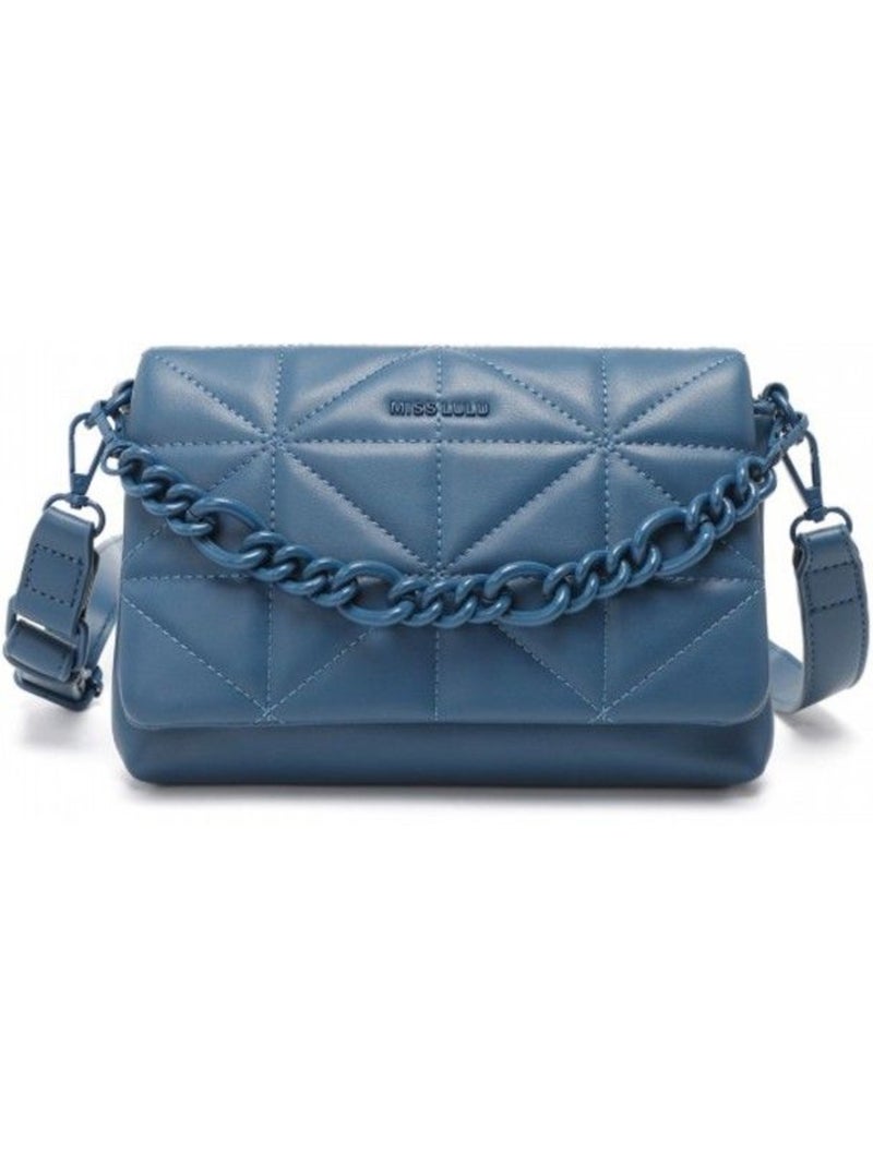 Petit sac à main classique cuir pu déperlant 22x16x4 cm - miss lulu Bleu - Kiabi
