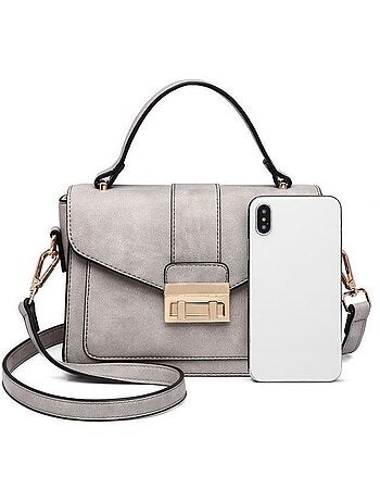 Petit sac bandoulière à rabat cuir pu lisse 22x9,5x16 cm - miss lulu