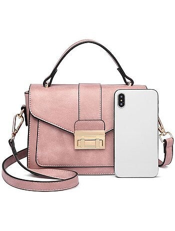 Petit sac bandoulière à rabat cuir pu lisse 22x9,5x16 cm - miss lulu