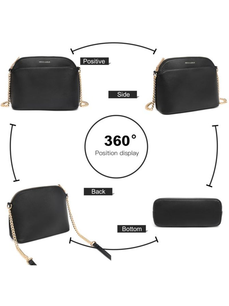Petit sac bandoulière cuir pu modèle chaîne 22x17x9 cm - miss lulu Noir - Kiabi