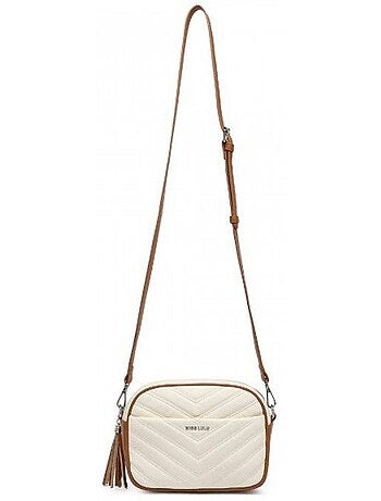 Petit sac bandoulière cuir tressé motif en v à pompons - miss lulu