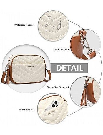 Petit sac bandoulière cuir tressé motif en v à pompons - miss lulu
