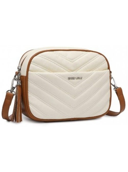 Petit sac bandoulière cuir tressé motif en v à pompons - miss lulu - Kiabi