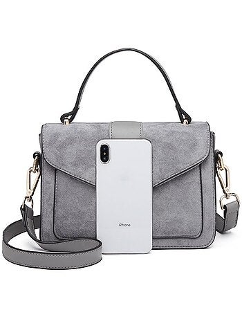 Petit sac bandoulière métal carré similicuir suédé 22x8x15 cm - miss lulu