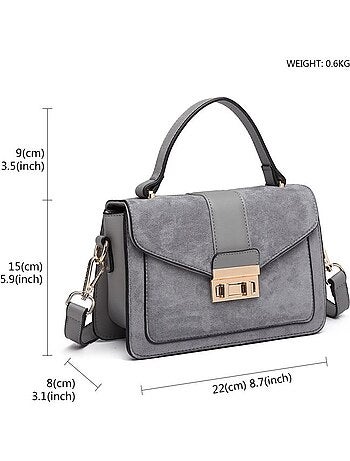 Petit sac bandoulière métal carré similicuir suédé 22x8x15 cm - miss lulu