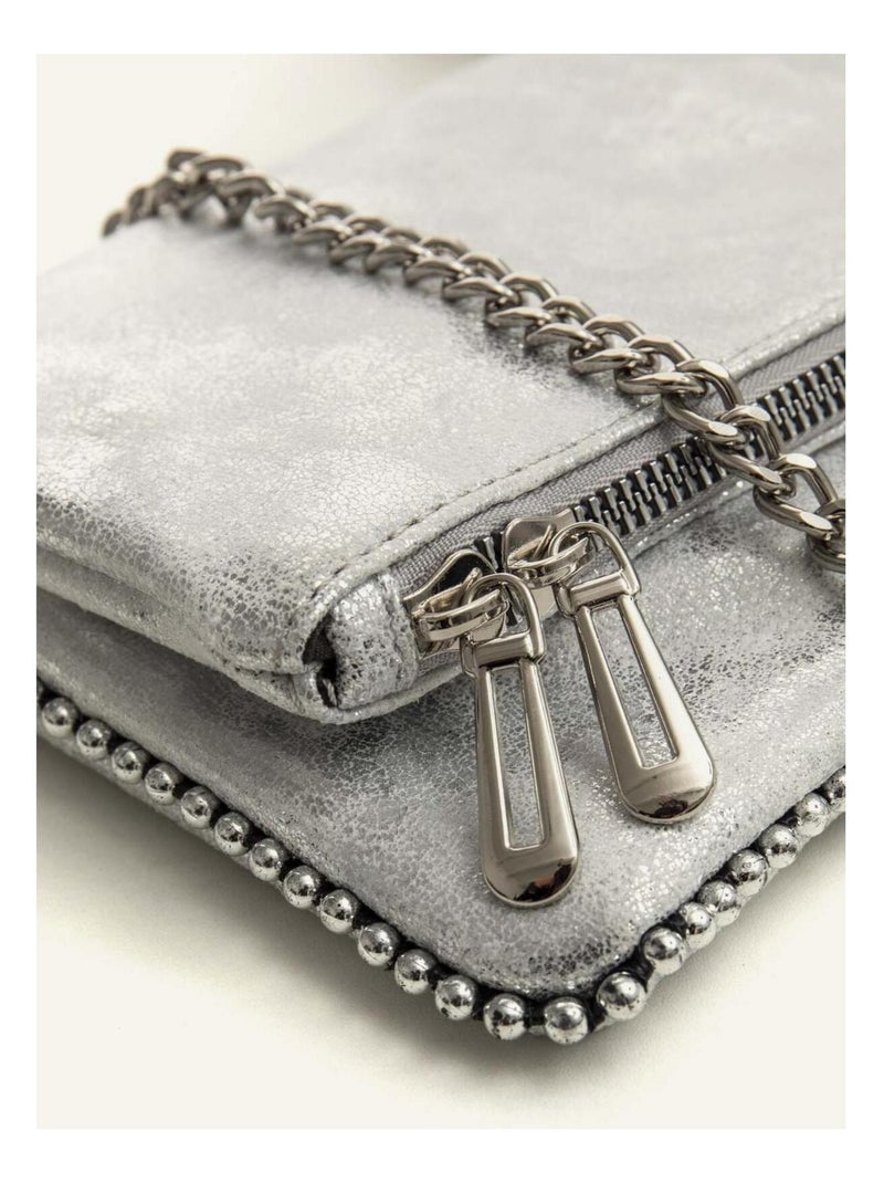 Petit sac pochette similicuir bandoulière amovible DL-MANON Argent - Kiabi