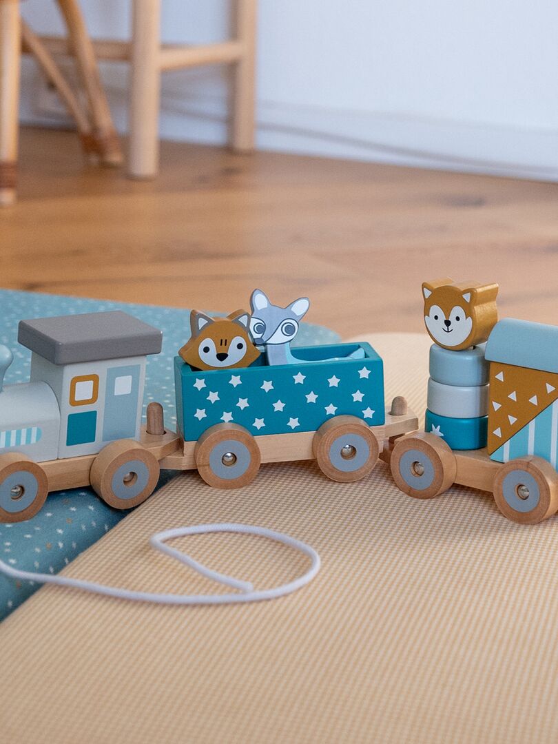 Petit train rayé animaux du zoo gris foncé - Kindsgut