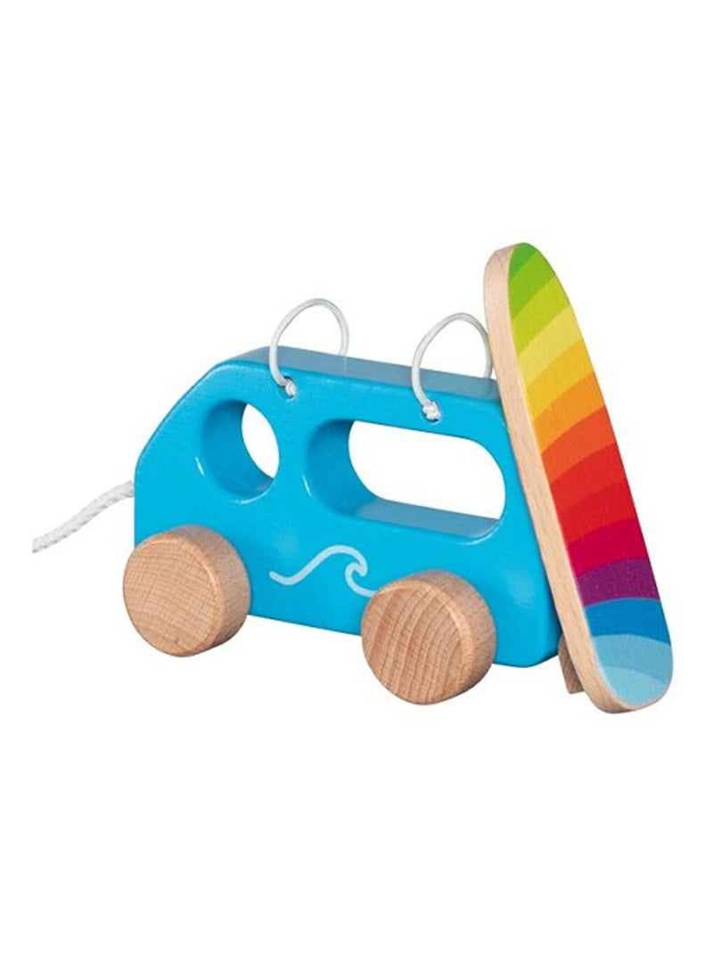 Petit van de surfeur à tirer en bois Bleu - Kiabi
