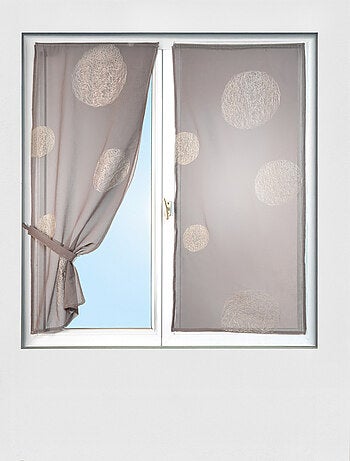 Petit Voilage Taupe Brodé 'Ronds Mêlés'