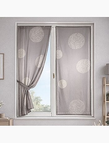 Petit Voilage Taupe Brodé 'Ronds Mêlés'