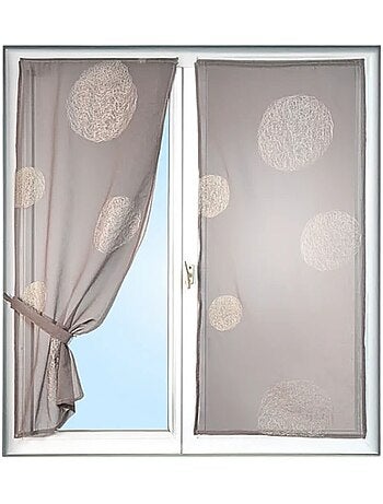 Petit Voilage Taupe Brodé 'Ronds Mêlés'