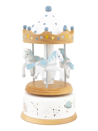Petite boîte à musique carrousel bois naturel