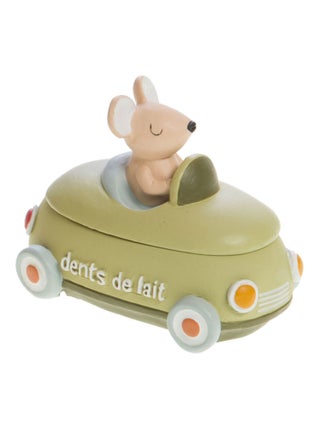Petite boîte en résine à dents de lait en forme de voiture verte