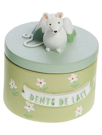 Petite boîte en résine à dents de lait verte sapin souris et montagne