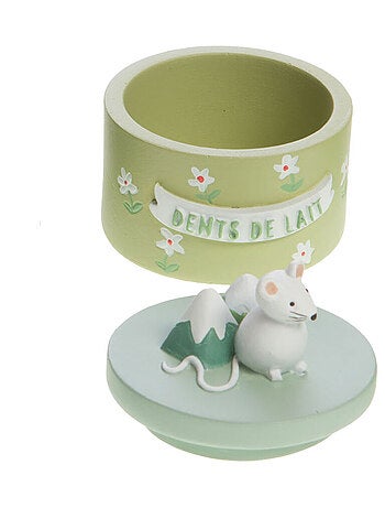 Petite boîte en résine à dents de lait verte sapin souris et montagne