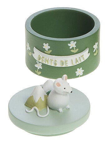 Petite boîte en résine à dents de lait verte sapin souris et montagne