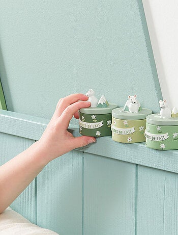 Petite boîte en résine à dents de lait verte sapin souris et montagne