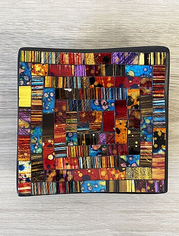 Petite coupelle vide-poche artisanale rouge, orange et bleu