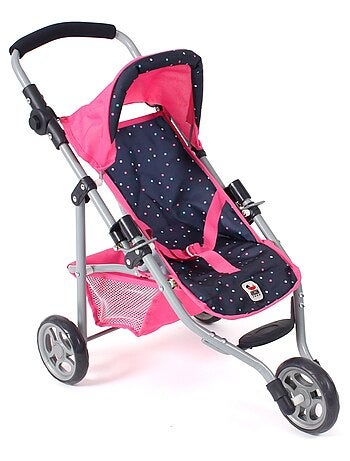 Petite poussette de jogging LOLA pour poupées Rose bleu marine avec pois