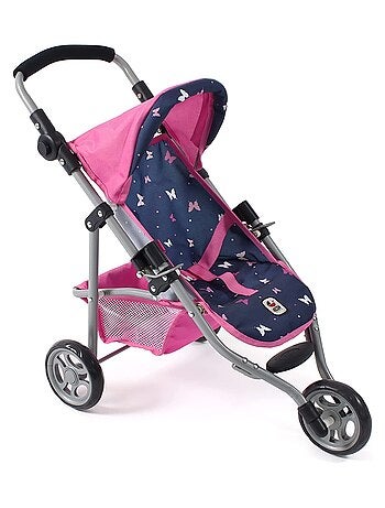 Petite poussette de jogging LOLA Rose et Bleu Papillons pour poupée