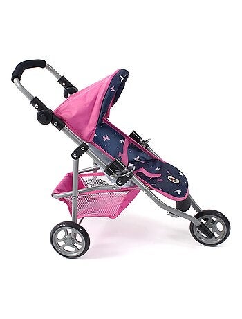 Petite poussette de jogging LOLA Rose et Bleu Papillons pour poupée