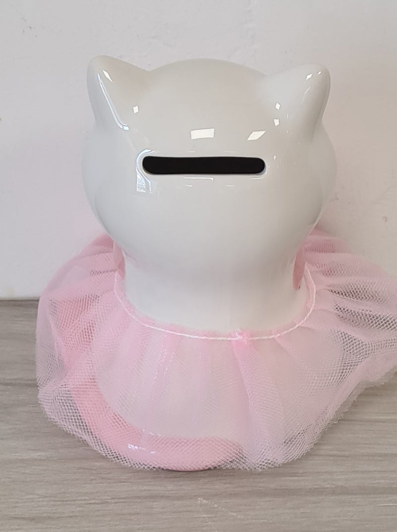 Petite tirelire chat en tutu rose en céramique 15 cm Rose - Kiabi