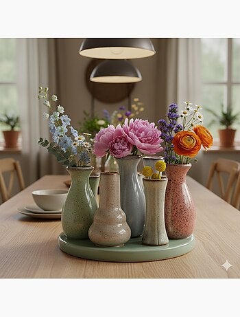 Petits Vases sur un plateau en ceramique