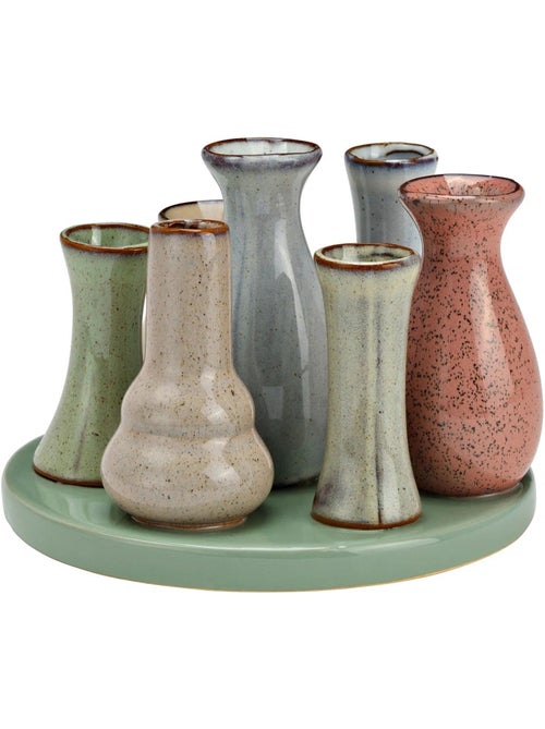 Petits Vases sur un plateau en ceramique - Kiabi