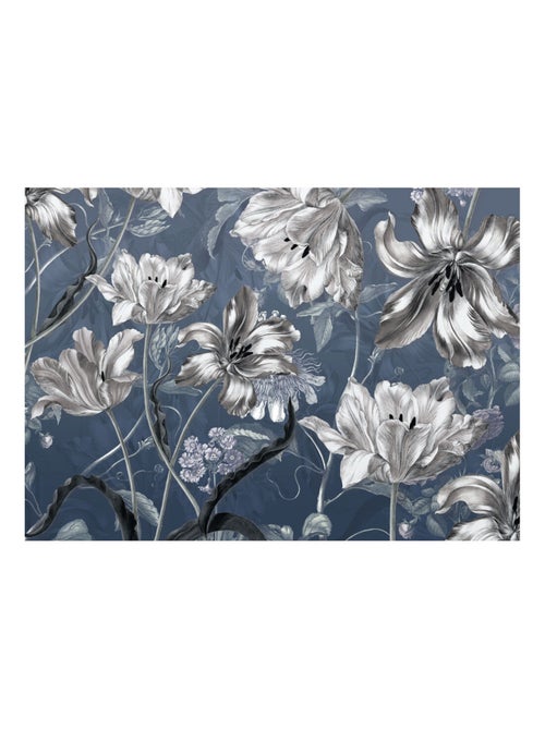 Photo murale - Fleurs Blanche et Grisées Sur Fond Bleu - Kiabi