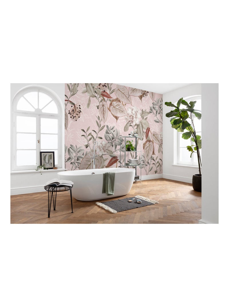 Photo murale - Plante et Fleurs Sur Fond Rose Pale Multicolore - Kiabi