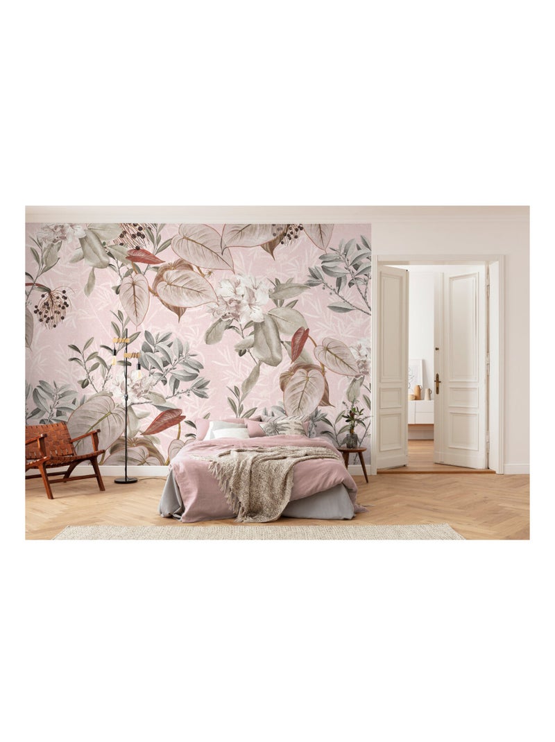 Photo murale - Plante et Fleurs Sur Fond Rose Pale Multicolore - Kiabi
