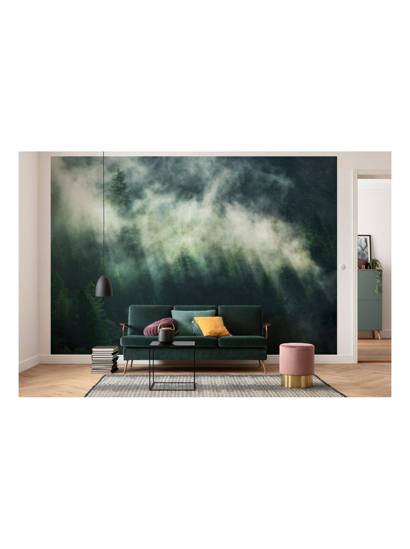 Photo Murale Intissé - Brume Au Dessus D'une Forêt Multicolore - Kiabi