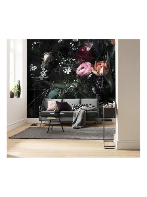 Photo Murale Intissé - Des Roses et de la  Verdure Sur Fond Noir - Kiabi