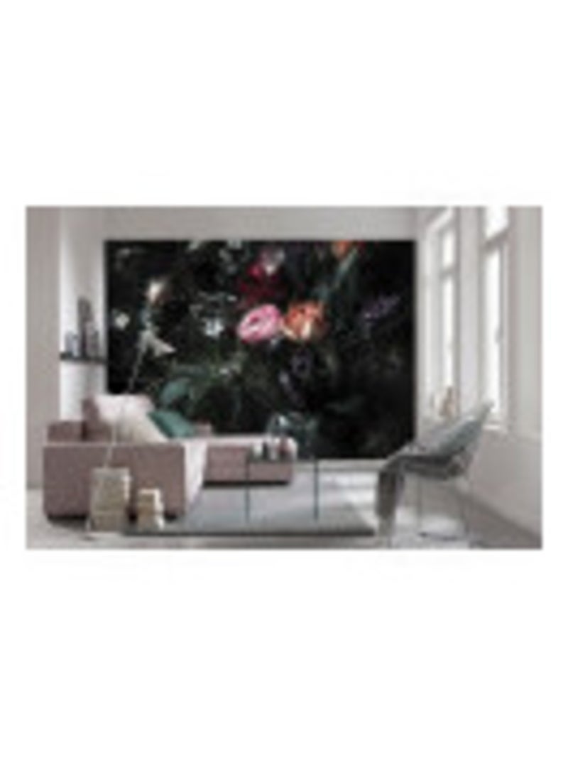Photo Murale Intissé - Des Roses et de la  Verdure Sur Fond Noir Multicolore - Kiabi