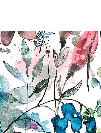 Photo Murale Intissé - Feuillages, Bleu Et Roses