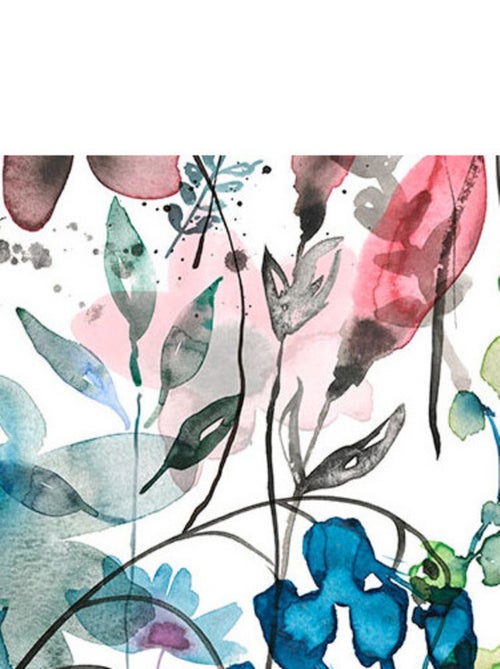 Photo Murale Intissé - Feuillages, Bleu Et Roses - Kiabi