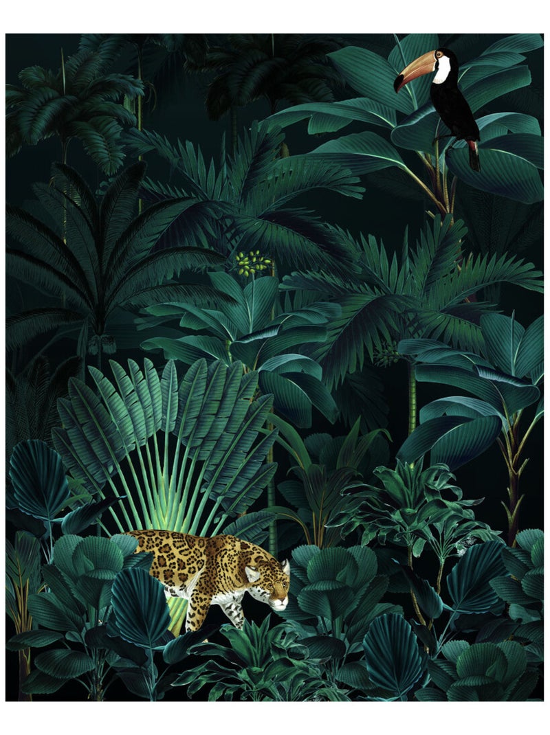 Photo Murale Intissé - Pélican et Panthère Dans la jungle Multicolore - Kiabi