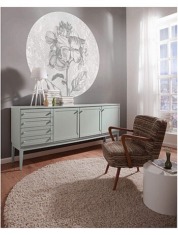 Photo Murale Ronde - Fleurs Dessinées En Noir Et Blanc