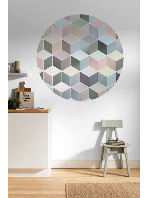 Photo Murale Ronde - Structure De Cubes Asymétriques - Kiabi
