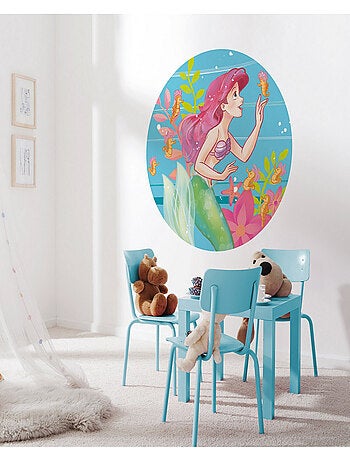 Photo murale ronde auto-adhésive La Petite Sirène Ariel et hippocampes diam. 125 cm