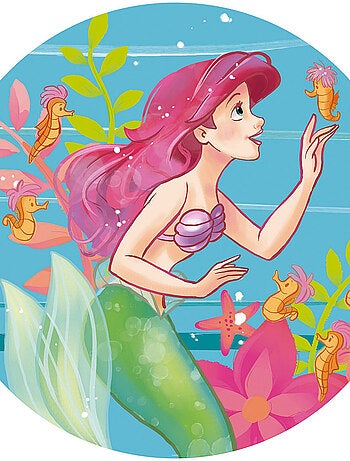 Photo murale ronde auto-adhésive La Petite Sirène Ariel et hippocampes diam. 125 cm