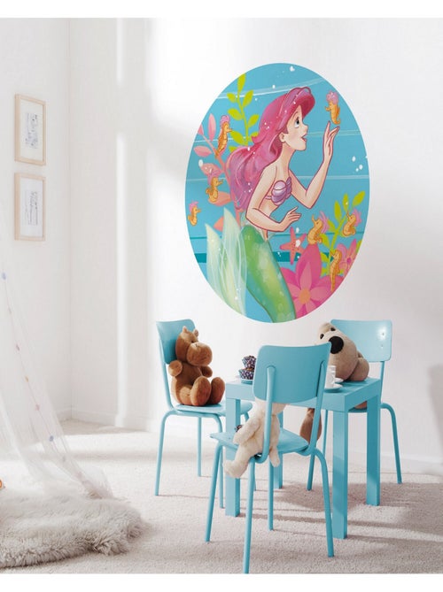 Photo murale ronde auto-adhésive La Petite Sirène Ariel et hippocampes diam. 125 cm - Kiabi