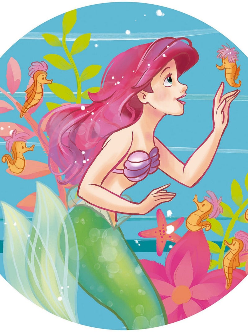 Photo murale ronde auto-adhésive La Petite Sirène Ariel et hippocampes diam. 125 cm Multicolore - Kiabi