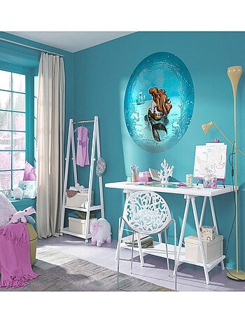 Photo Murale Ronde Disney Ariel regarde un bateau fond bleu - 125 cm